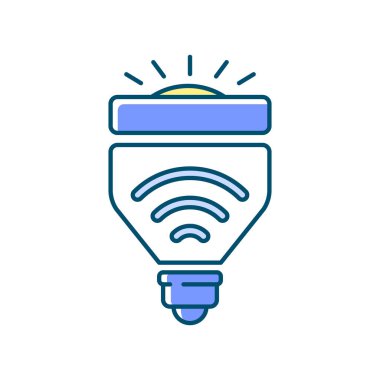 Ampuller RGB renk simgesi. Ev kurulumundan akıllı bir cihaz. Uzaktan erişim teknolojisi. Telefondan kablosuz bağlantı kontrolü. İzole vektör illüstrasyonu