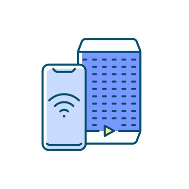 Akıllı konuşmacı RGB renk simgesi. Yüksek sesli parti için akıllı ev aletleri. Kişisel dijital asistan merkezi. Uzaktan kumanda uygulaması. İzole vektör illüstrasyonu