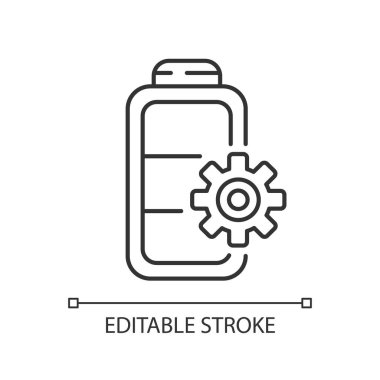 Pil ayarları doğrusal simge. Aygıt kullanımı için doğru kural yükleniyor. Güç miktarını kontrol etmek. İnce çizgi özelleştirilebilir illüstrasyon. Contour sembolü. Vektör izole çizim. Düzenlenebilir vuruş