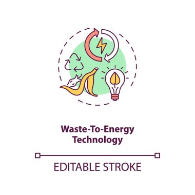 Enerji teknolojisi konsept ikonuna atık. Doğal kaynakların yeniden kullanılması. Çevre koruma. Biyofili fikri ince çizgi çizimi. Vektör izole edilmiş RGB renk çizimi. Düzenlenebilir vuruş