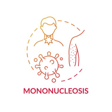Mononükleoz konsepti ikonu. Viral boğaz ağrısı ince çizgi çizimine neden olur. Baş ve vücut ağrıları. Kızarıklık ve ateş. Bağışıklık sistemi çökmüş. Vektör izole edilmiş RGB renk çizimi