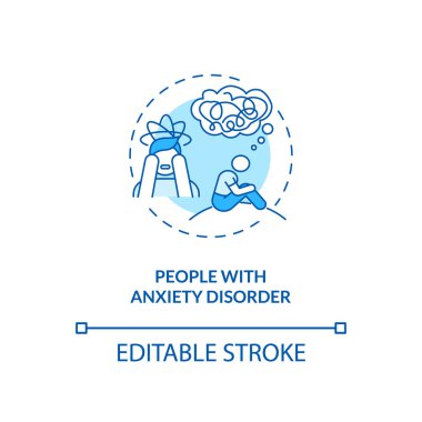 Anksiyete bozukluğu konsepti olan insanlar. SAD risk grubu fikri ince çizgi çizimi. Günlük durumlara karşı aşırı korku. Vektör izole edilmiş RGB renk çizimi. Düzenlenebilir vuruş