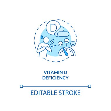 D vitamini eksikliği konsepti ikonu. SAD ince çizgi çizimine neden olur. Raşitizm riski. Kemik ağrısı ve kas zayıflığı. Vektör izole edilmiş RGB renk çizimi. Düzenlenebilir vuruş