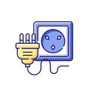 Endüstriyel duvar soketi RGB renk simgesi. Ev aletleri elektrik bağlantısı için gözlük. Teknoloji için elektrik prizi. Cihazın fişini takmak için güç kaynağı. İzole vektör illüstrasyonu