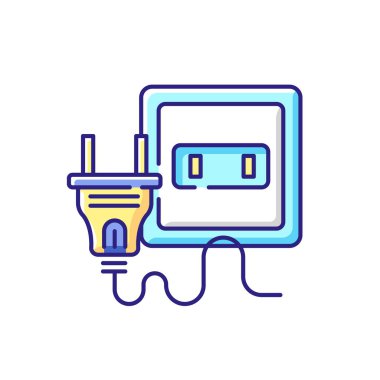 Elektrik prizi RGB renk simgesi. Güç üretimi için soket. Cihaz kablosu elektriğe bağlanıyor. Ev aletleri için voltaj. Ev teknolojisi devre dışı. İzole vektör illüstrasyonu