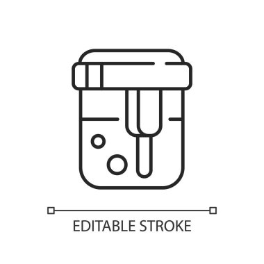 İdrar analizi doğrusal simgesi. İdrar tahlili sonucu. Sağlık sigortası kontrolü. Konteynıra idrar örneği. İnce çizgi özelleştirilebilir illüstrasyon. Contour sembolü. Vektör izole çizim. Düzenlenebilir vuruş