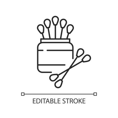 Pamuk, doğrusal simgeyi temizler. Laboratuvar deneyi için tıbbi ekipman. Hijyenik malzeme. İnce çizgi özelleştirilebilir illüstrasyon. Contour sembolü. Vektör izole çizim. Düzenlenebilir vuruş