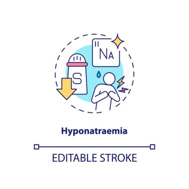 Hyponatraemia konsept ikonu. Antidepresanların yan etkisi ince çizgi çizimi. Düşük sodyum konsantrasyonu. Konjestif kalp yetmezliği. Vektör izole edilmiş RGB renk çizimi. Düzenlenebilir vuruş