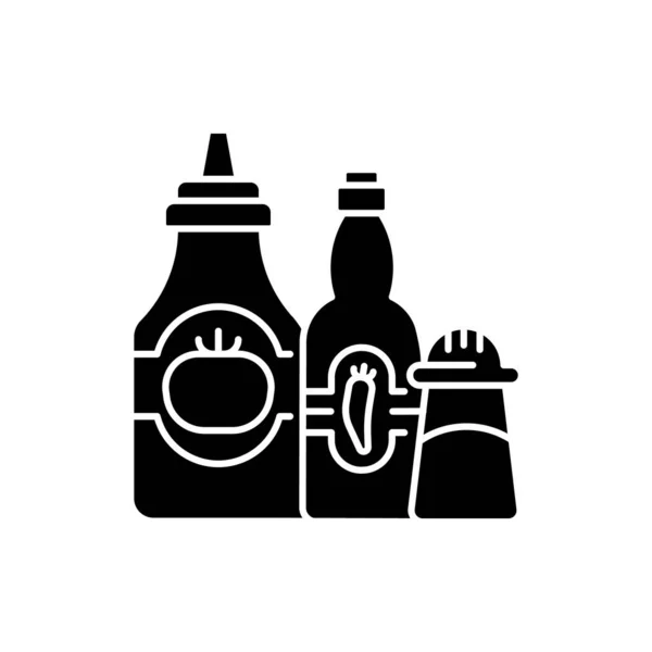 Condiments Sauces Icône Glyphe Noir Sauce Tabasco Des Piments Recettes — Image vectorielle