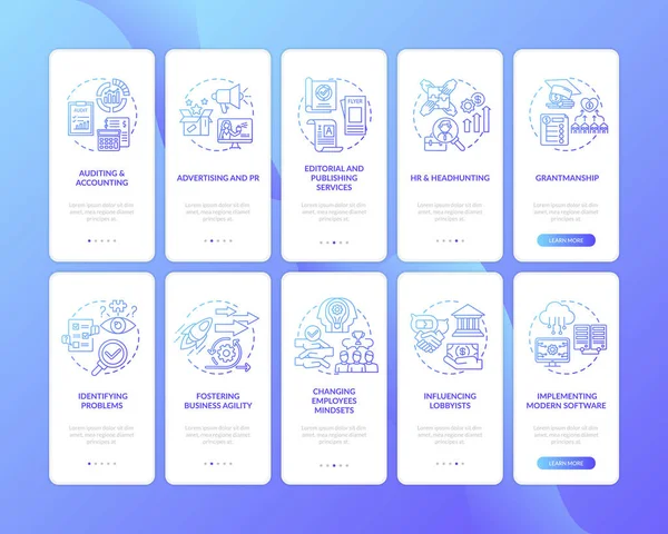 Servicio Asesoramiento Empresarial Onboarding Pantalla Página Aplicación Móvil Con Los — Vector de stock