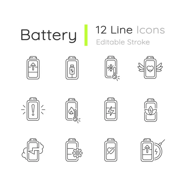 Estado Batería Conjunto Iconos Lineales Proceso Carga Innovador Usando Cables — Archivo Imágenes Vectoriales