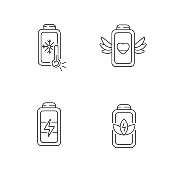 Conjunto Iconos Lineales Diferentes Modos Batería Problemas Baja Temperatura Función — Archivo Imágenes Vectoriales