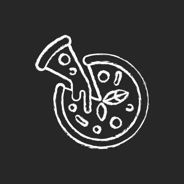 Biała Ikona Pizzy Czarnym Tle Gotowane Jedzenie Włoskie Danie Pochodzenia — Wektor stockowy