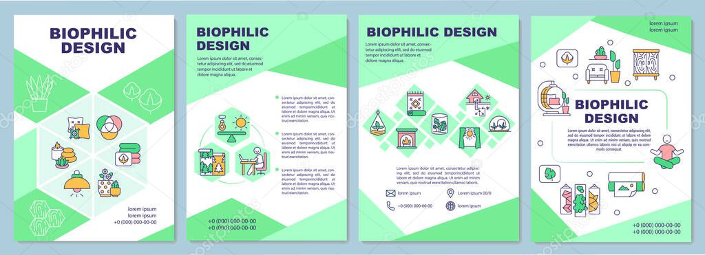 Biophilic design brochure template. Greenery at home, houseplants. Flyer, booklet, leaflet print, cover design with linear icons. Vector layouts for magazines, annual reports, advertising posters