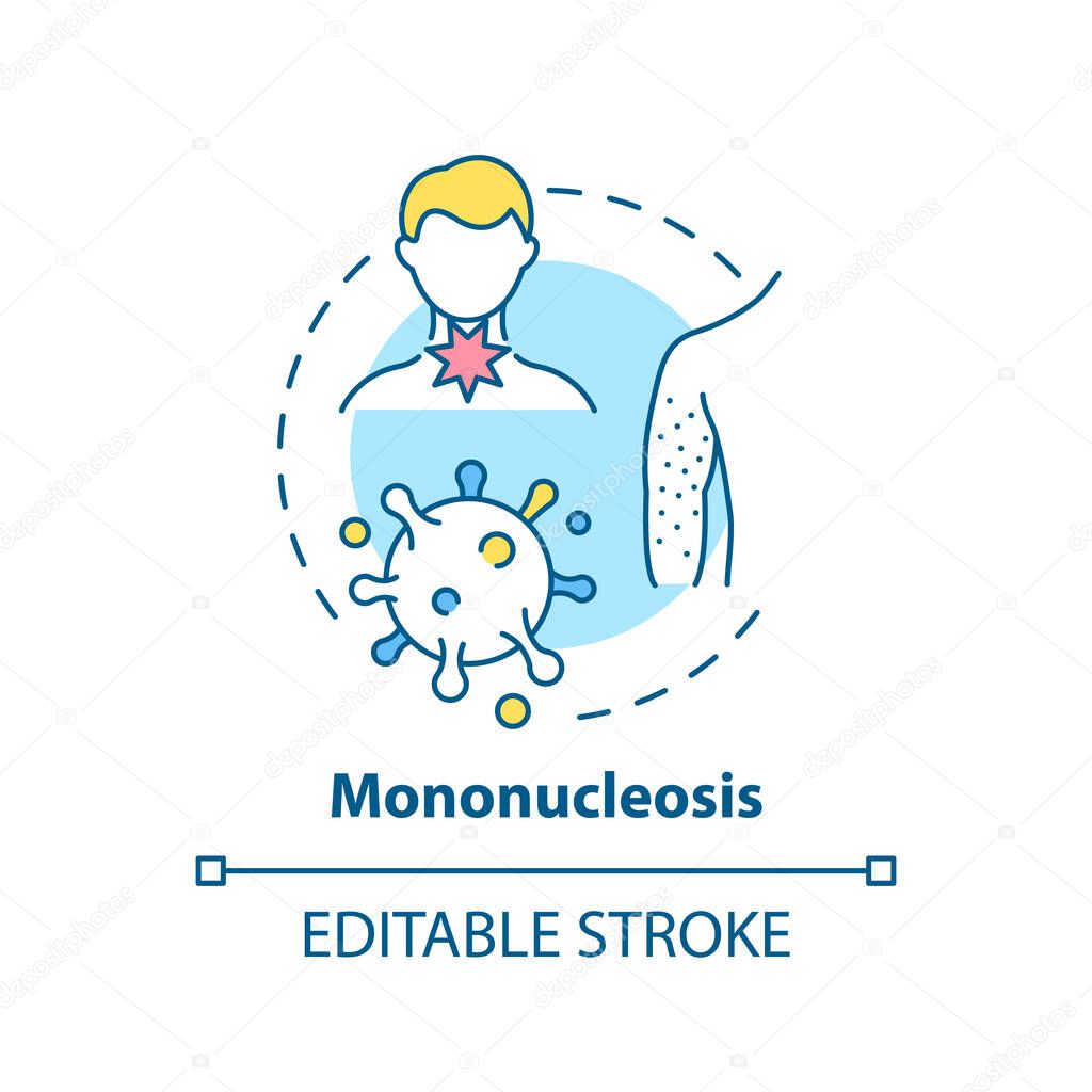 Mononucleosis concept icon. Viral sore throat cause idea thin line illustration. Kissing disease. Virus transmitted through saliva. Vector isolated outline RGB color drawing. Editable stroke