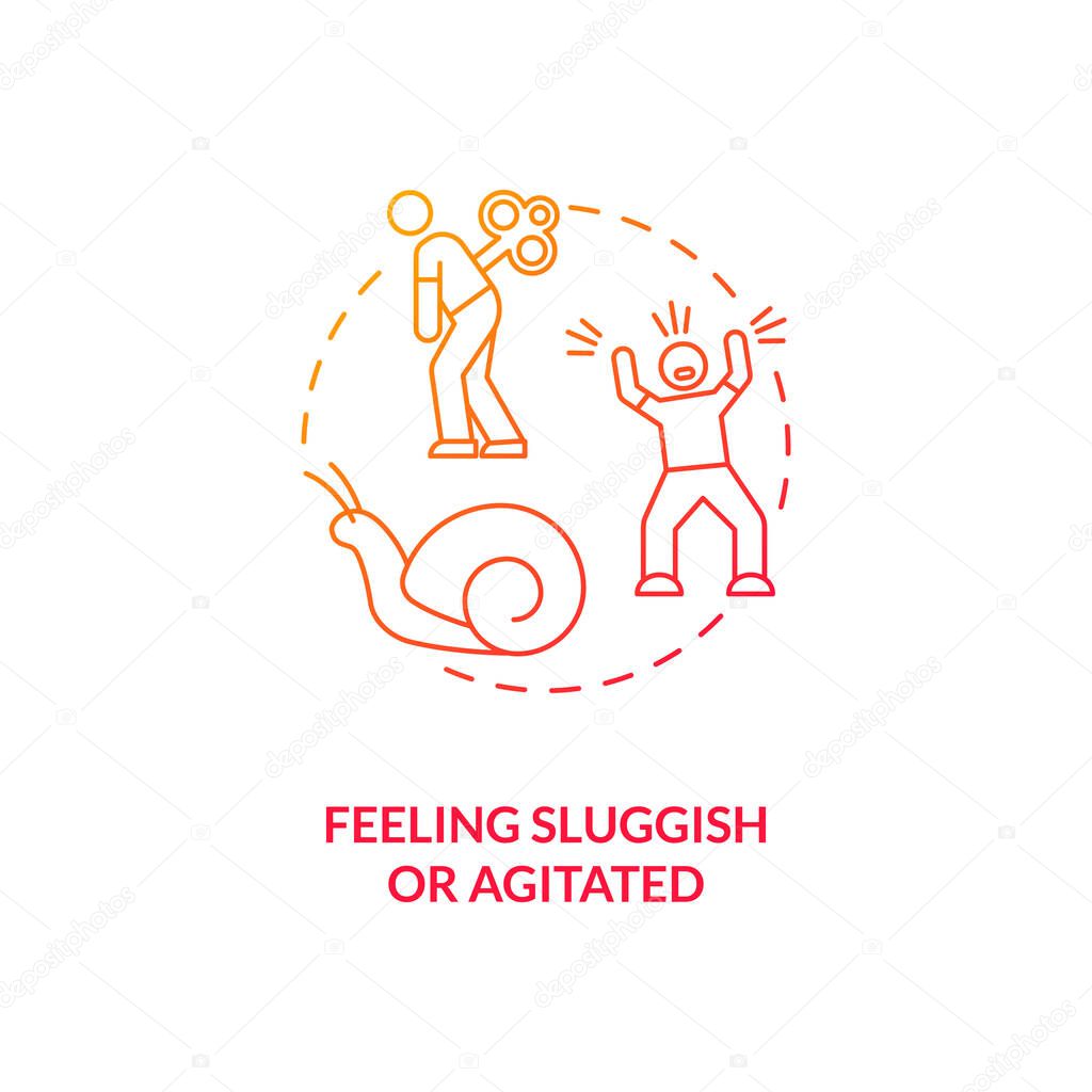 Feeling sluggish and agitated concept icon. SAD symptom idea thin line illustration. Anxiety feelings. Excessive worrying. Emotional distress and upheaval. Vector isolated outline RGB color drawing