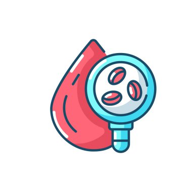 Kan hücresi testi RGB renk simgesi. Mikrobiyoloji araştırması. Klinik tanı. Plazma testi. Eritrositler, lökositler. Bağışıklık sistemi kontrolü. Sağlık kontrolü. İzole vektör illüstrasyonu