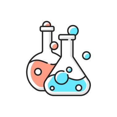 Mataranın RGB renk simgesi. Laboratuvar gemisi ve konteynır. Sıvı içermesi için kimyasal cam. Isıtma ve kaynama. Kimyasal sıvı örneklerini tutarak ve ölçerek. İzole vektör illüstrasyonu