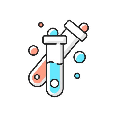 Test tüpü RGB renk simgesi. Laboratuvar camları. Kimyasal ve biyolojik deneyler. Canlı organizmaları işlemek ve yetiştirmek. Laboratuvar ve bilimsel ekipmanlar. İzole vektör illüstrasyonu