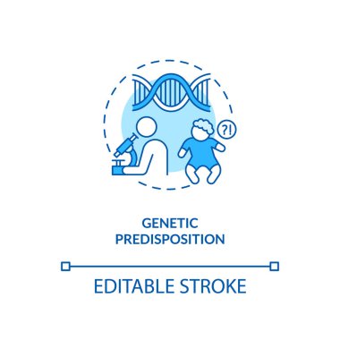 Genetik yatkınlık konsepti ikonu. Kronik yorgunluk riski ince çizgili çizgilerden miras kalma. Fiziksel ve psikososyal stres. Vektör izole edilmiş RGB renk çizimi. Düzenlenebilir vuruş