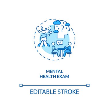 Akıl sağlığı sınavı konsepti ikonu. CFS tanılama fikri ince çizgi çizimi. Psikolojik bozukluklar. Nörolojik, psikiyatrik muayenehane. Vektör izole edilmiş RGB renk çizimi. Düzenlenebilir vuruş