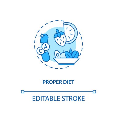 Uygun diyet konsepti ikonu. CFS tedavi fikri ince çizgi çizimi. Sebze ve meyve yemek. Besleyici yoğunlukta yeşil gıda. Vektör izole edilmiş RGB renk çizimi. Düzenlenebilir vuruş