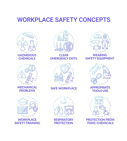 Das Sicherheitskonzept Arbeitsplatz Setzt Symbole Schutz Vor Giftigen Chemikalien Schulungen — Stockvektor