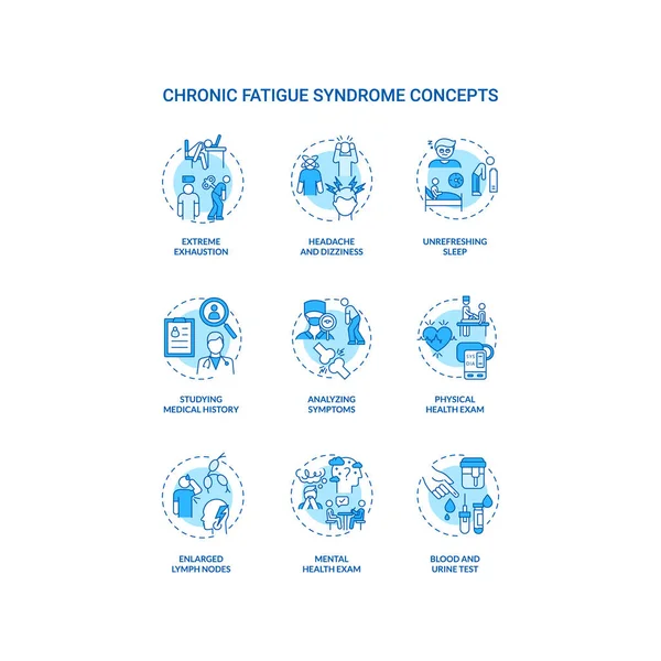 Set Icone Del Concetto Sindrome Stanchezza Cronica Estremo Esaurimento Idea — Vettoriale Stock