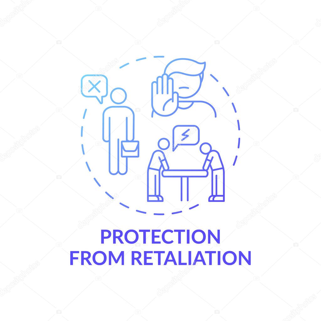 Protection from retaliation concept icon. Understand your responsibilities on your work. Treat employees consistently idea thin line illustration. Vector isolated outline RGB color drawing