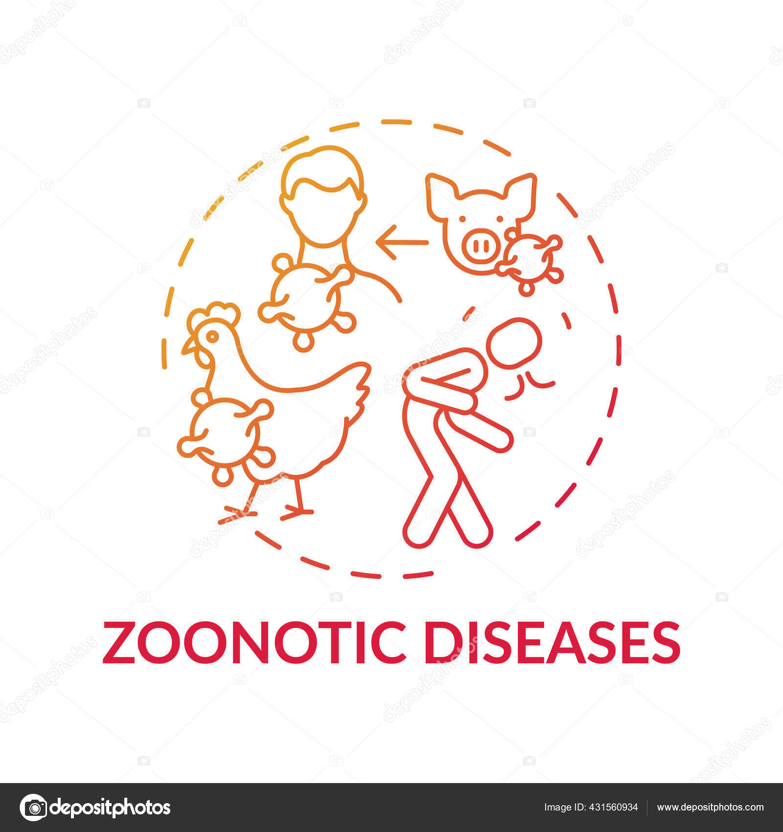 Zoonotic Diseases Red Gradient Concept Icon Bird Pig Flu Swine Stock