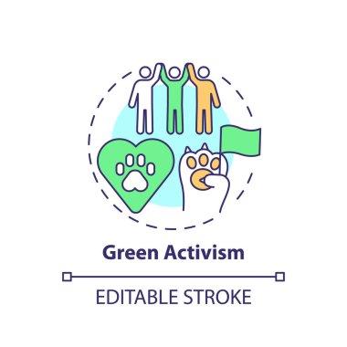 Yeşil aktivizm konsepti simgesi. Çevre koruma hareketi. Hayvan istismarı, vahşi hayatı koruma fikri ince çizgili çizgiler. Vektör izole edilmiş RGB renk çizimi. Düzenlenebilir vuruş