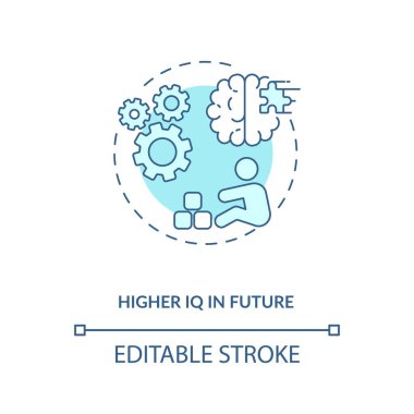 Gelecekteki konsept ikonunda yüksek IQ. Emzirme uzmanları. Mantık ve problem çözme becerileri. Akıllı bebek fikri ince çizgi çizimi. Vektör izole edilmiş RGB renk çizimi. Düzenlenebilir vuruş