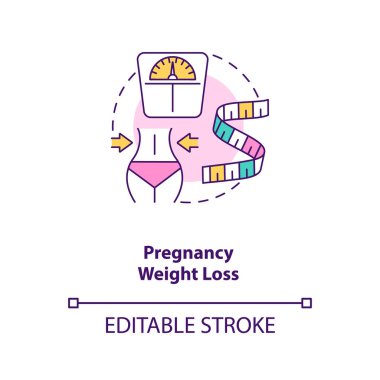 Pregnancy weight loss concept icon. Breastfeeding benefits for women. Decreasing calories of your body idea thin line illustration. Vector isolated outline RGB color drawing. Editable stroke clipart