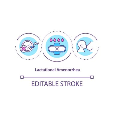 Lactational amenorrhea concept icon. Postpartum infertility idea thin line illustration. Menstrual periods absence. Breastfeeding. Vector isolated outline RGB color drawing. Editable stroke clipart