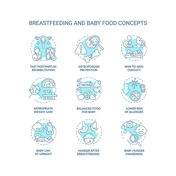 Conjunto Iconos Del Concepto Lactancia Materna Alimentos Para Bebés Fuente — Archivo Imágenes Vectoriales