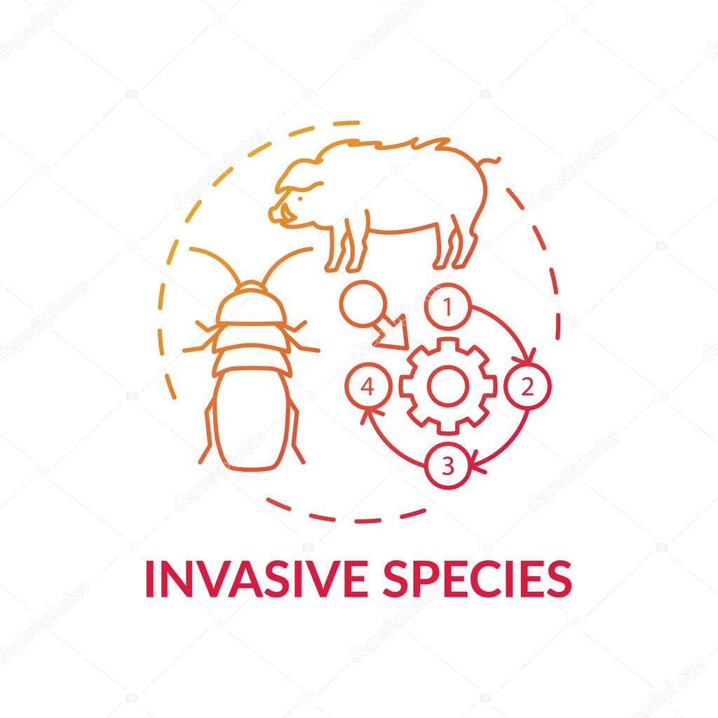 Invasive species red gradient concept icon. Ecosystem preservation. Insects, animal population. Wildlife conservation idea thin line illustration. Vector isolated outline RGB color drawing
