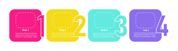 Яркий творческий векторный инфографический шаблон для бизнеса. Пустые элементы оформления презентации с текстовым пространством. Визуализация данных с 4 шагами. График процесса. Макет рабочего процесса с копирайтом