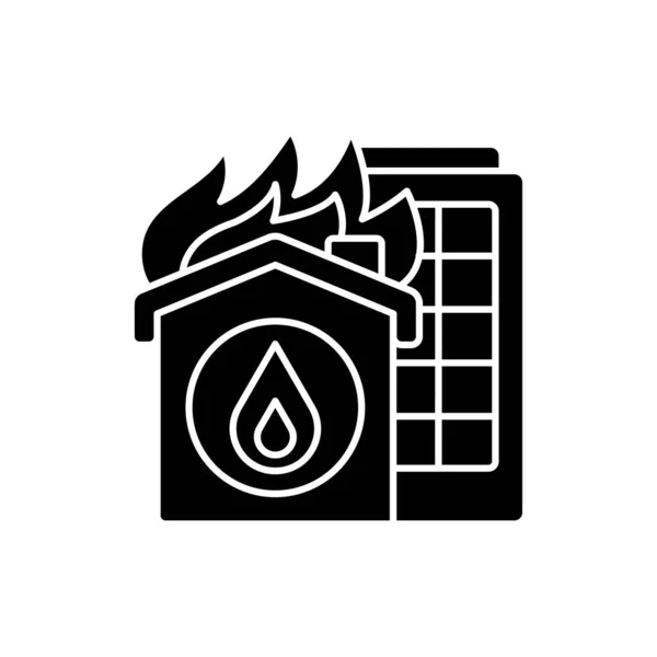 Inicio Fuego Icono Glifo Negro Equipo Calefacción Materiales Inflamables Cocinar — Vector de stock