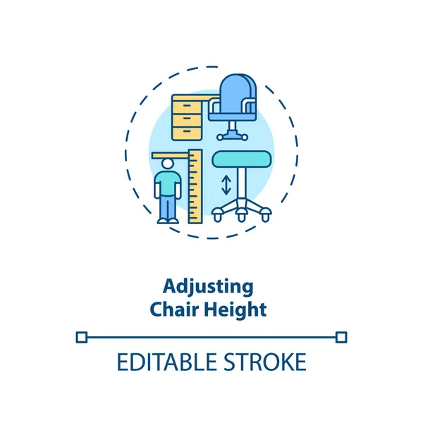 Adjusting chair height concept icon. Office ergonomics tip idea thin line illustration. Comfortable seating position. Reducing back pain. Vector isolated outline RGB color drawing. Editable stroke — Stock Illustration Adjusting Chair Height Concept Icon Office Ergonomics Tip Idea Thin Vector Graphics