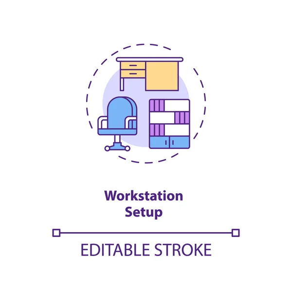Workstation setup concept icon. Workplace design idea thin line illustration. Office ergonomics. Adjustable seat height. Work zone. Vector isolated outline RGB color drawing. Editable stroke — Stock Illustration Workstation Setup Concept Icon Workplace Design Idea Thin Line Illustration Vector Graphics
