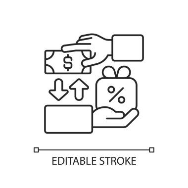 Serbest pazarlama lineer simgesi. Satışları artırmak için düşük fiyata satılan iş modeli. İnce çizgi özelleştirilebilir illüstrasyon. Contour sembolü. Vektör izole çizim. Düzenlenebilir vuruş