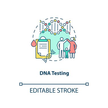 DNA testi konsept simgesi. En iyi test kategorisi fikri ince çizgi çizimi. Kökleri araştırıp akrabalarını bulmak. Genetik malzeme. Vektör izole edilmiş RGB renk çizimi. Düzenlenebilir vuruş