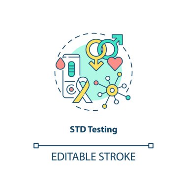 STD test konsepti simgesi. En iyi test kategorisi fikri ince çizgi çizimi. Kan, idrar örnekleri ve DNA örnekleri. Viral enfeksiyonlar. Vektör izole edilmiş RGB renk çizimi. Düzenlenebilir vuruş