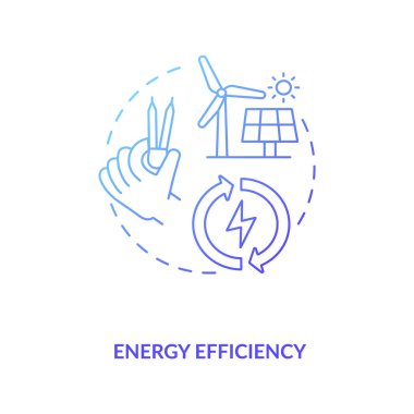 Enerji verimliliği mavi gradyan konsept simgesi. Gelişim sürecinde sürdürülebilirlik. Emisyonu ve maliyeti düşür. İnşaat mühendisliği fikri ince çizgi çizimi. Vektör izole edilmiş RGB renk çizimi