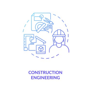 İnşaat mühendisliği mavi gradyan konsept simgesi. Müteahhit planlama binası. Mimar tasarım projesi. İnşaat mühendisliği fikri ince çizgi çizimi. Vektör izole edilmiş RGB renk çizimi