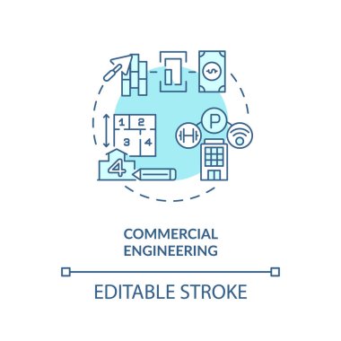 Ticari mühendislik turkuaz konsept ikonu. Konut binası. Proje yönetimi. İnşaat mühendisliği fikri ince çizgi çizimi. Vektör izole edilmiş RGB renk çizimi. Düzenlenebilir vuruş