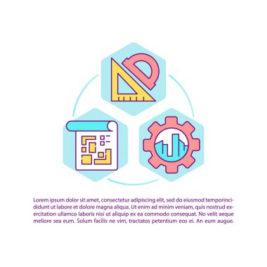 Metinli inşaat konsepti ikonu için proje yönetimi. İnşaat planı. İnşaat mühendisliği. PPT sayfa vektör şablonu. Broşür, dergi, kitapçık tasarım ögesi doğrusal çizimler