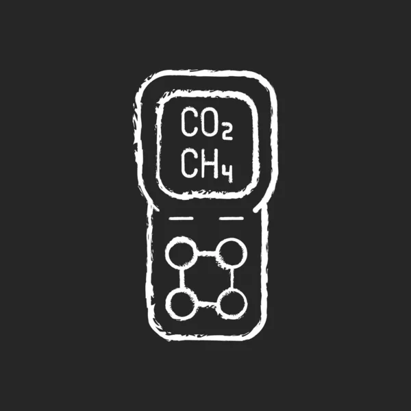 黑色背景上的气体探测器粉笔白色图标 检测气体泄漏和其他排放物 安全系统 大气测量中的浓度 孤立的矢量黑板插图 — 图库矢量图片