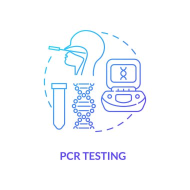 PCR test konsepti simgesi. Covid test tipi fikir ince çizgi çizimi. Tıbbi laboratuvar araştırması. Virüs tespit eden RNA. Özel DNA örneği. Vektör izole edilmiş RGB renk çizimi