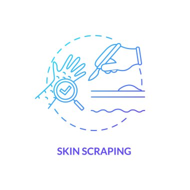 Cilt kazıma konsepti simgesi. Laboratuvar örneği fikri ince çizgi çizimi. Yüzeysel ölü katmanlar elde etmek. Uyuz akarları ve yumurtaları inceliyorum. Vektör izole edilmiş RGB renk çizimi